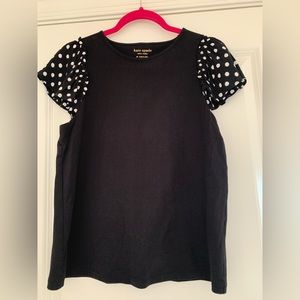 Kate Spade Polka Dot Cap Flutter Sleeve Tee, SZ M